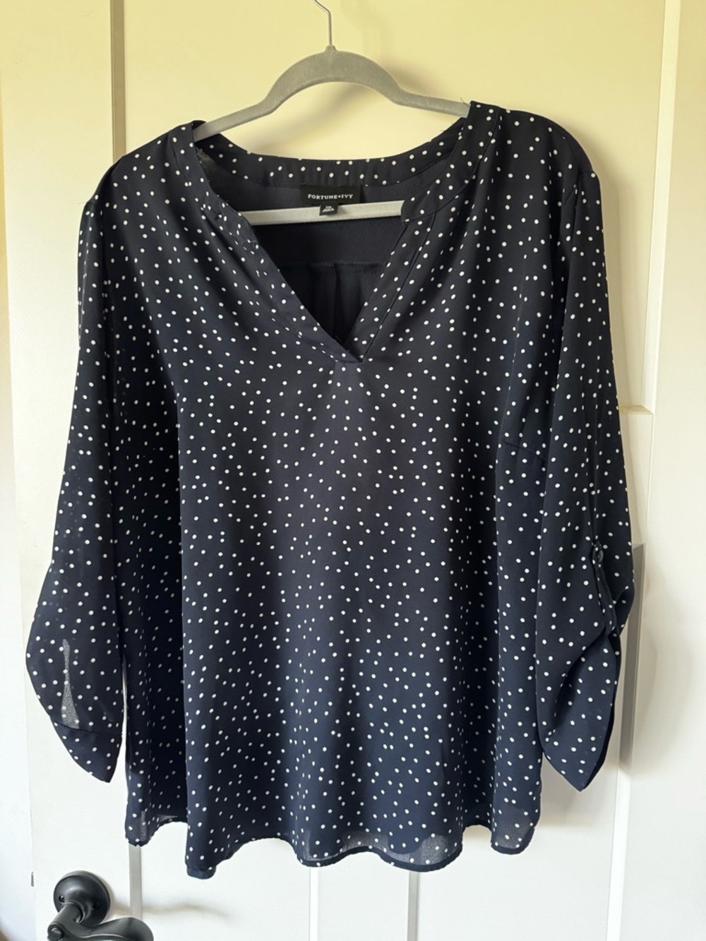 Fortune+Fey Black Polka Dot V-Neck Blouse